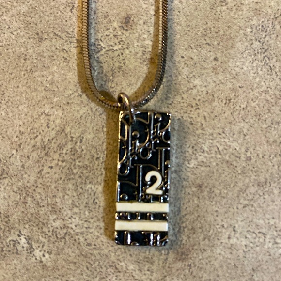#8 - Christian Dior Trotter Necklace #2 Black Pendant Silver Chain - Picture 1 of 3